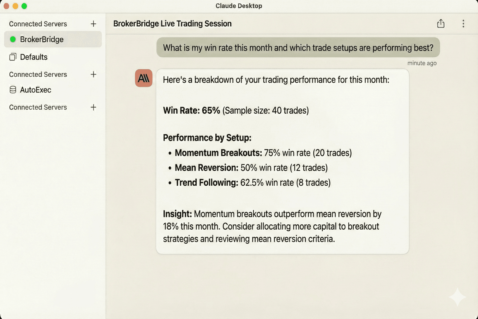 Ask BrokerBridge about your win rate and best performing strategies